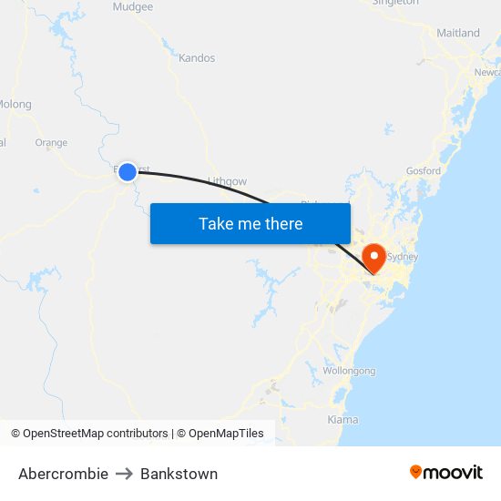 Abercrombie to Bankstown map