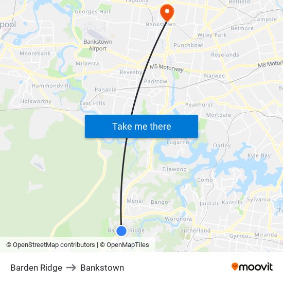 Barden Ridge to Bankstown map