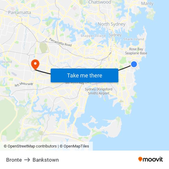 Bronte to Bankstown map