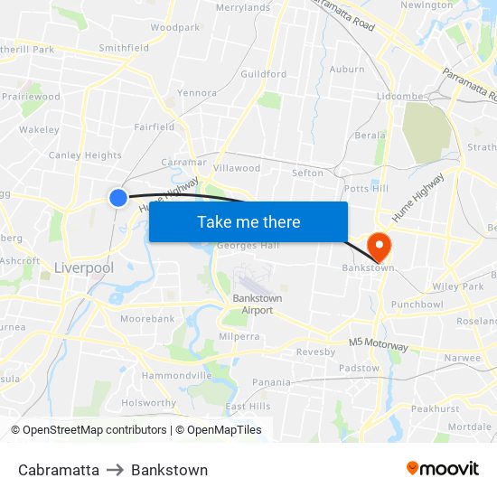 Cabramatta to Bankstown map