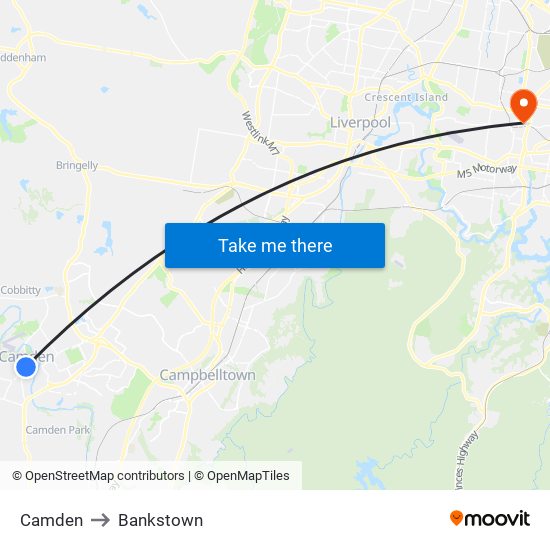 Camden to Bankstown map