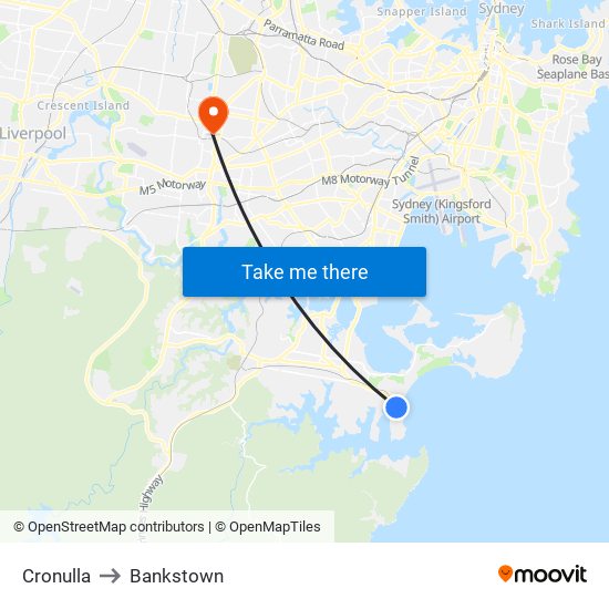 Cronulla to Bankstown map