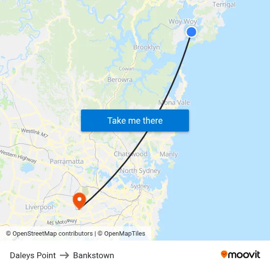 Daleys Point to Bankstown map