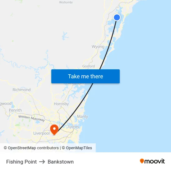 Fishing Point to Bankstown map