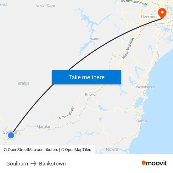 Goulburn to Bankstown map