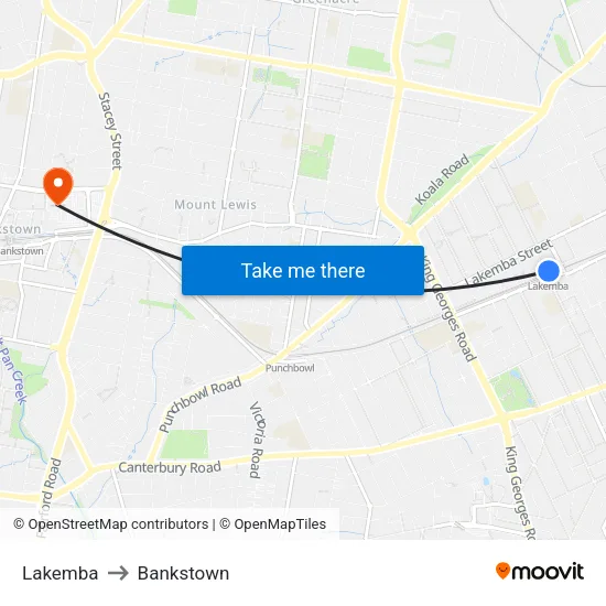 Lakemba to Bankstown map