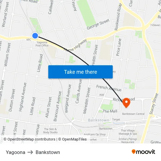 Yagoona to Bankstown map