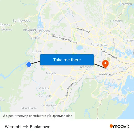 Werombi to Bankstown map