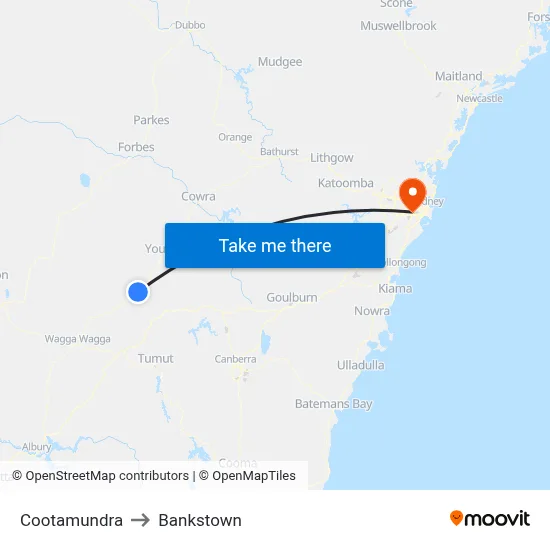 Cootamundra to Bankstown map