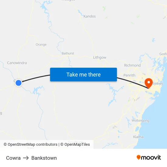Cowra to Bankstown map