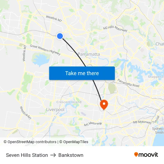 Seven Hills Station to Bankstown map