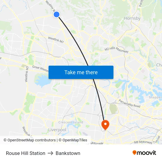Rouse Hill Station to Bankstown map