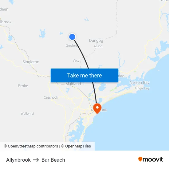 Allynbrook to Bar Beach map