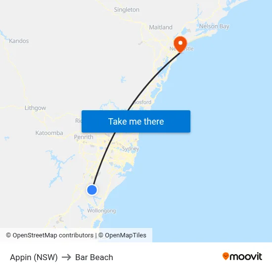 Appin (NSW) to Bar Beach map