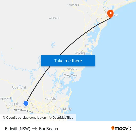 Bidwill (NSW) to Bar Beach map
