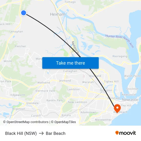 Black Hill (NSW) to Bar Beach map