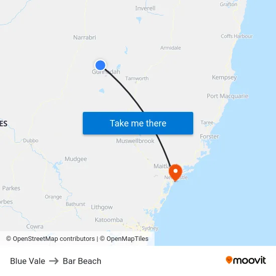 Blue Vale to Bar Beach map