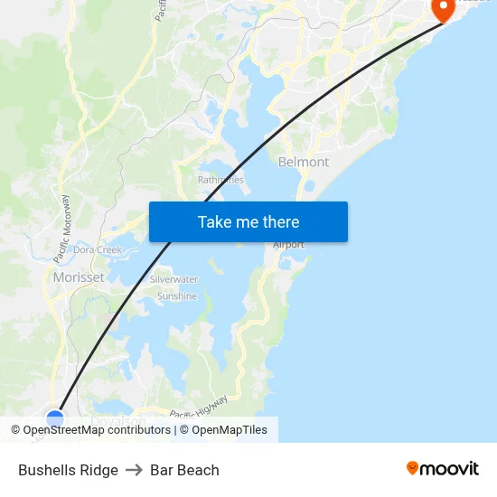 Bushells Ridge to Bar Beach map