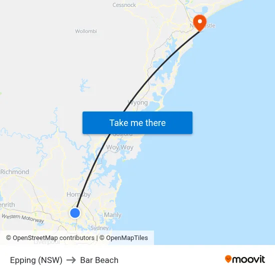 Epping (NSW) to Bar Beach map