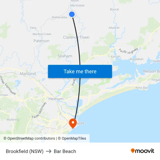 Brookfield (NSW) to Bar Beach map