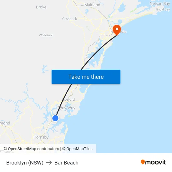 Brooklyn (NSW) to Bar Beach map