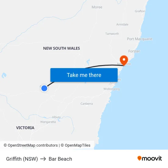 Griffith (NSW) to Bar Beach map