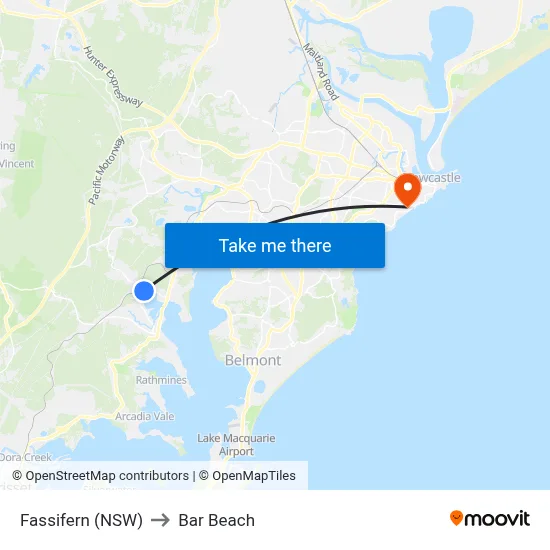 Fassifern (NSW) to Bar Beach map