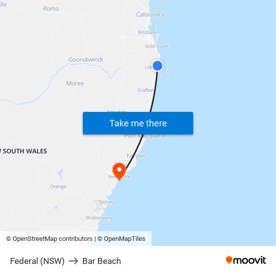 Federal (NSW) to Bar Beach map