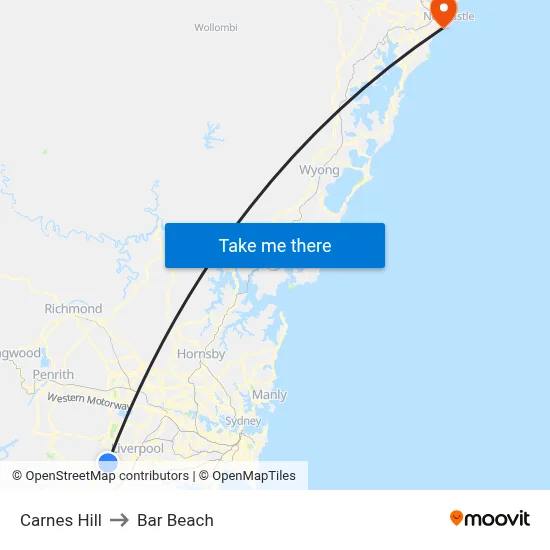 Carnes Hill to Bar Beach map
