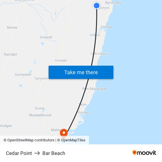 Cedar Point to Bar Beach map