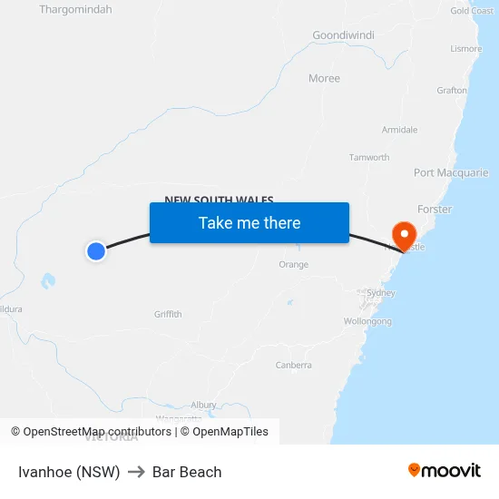 Ivanhoe (NSW) to Bar Beach map