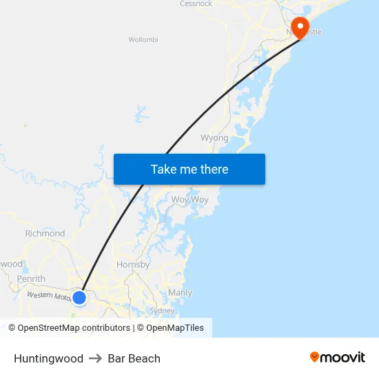 Huntingwood to Bar Beach map