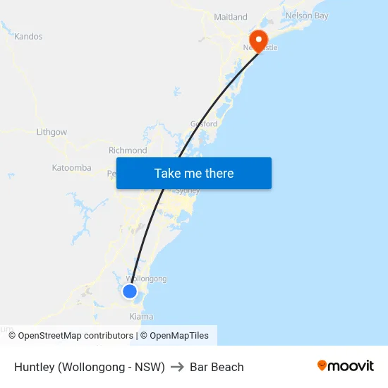 Huntley (Wollongong - NSW) to Bar Beach map