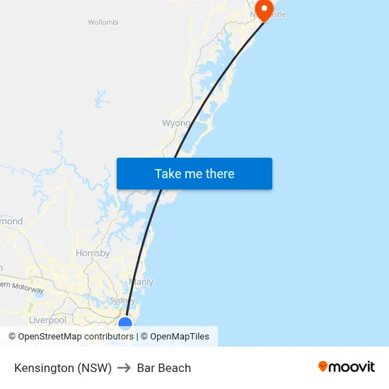 Kensington (NSW) to Bar Beach map