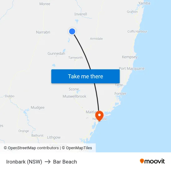 Ironbark (NSW) to Bar Beach map