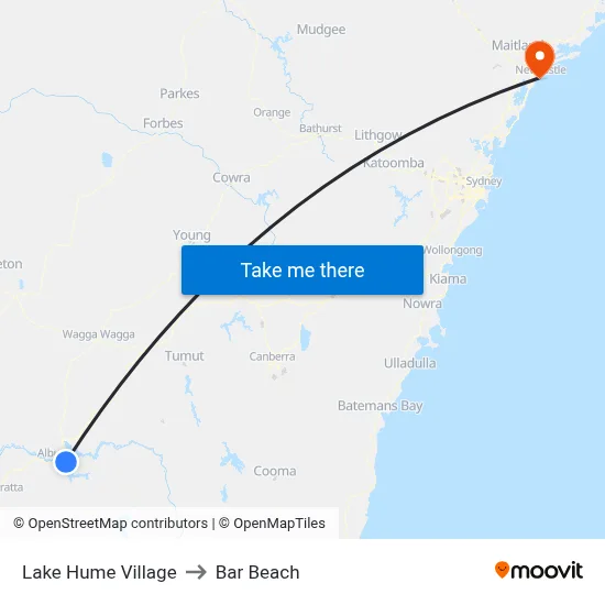Lake Hume Village to Bar Beach map