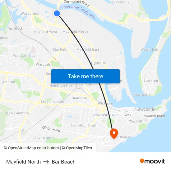 Mayfield North to Bar Beach map