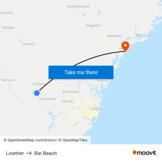 Lowther to Bar Beach map