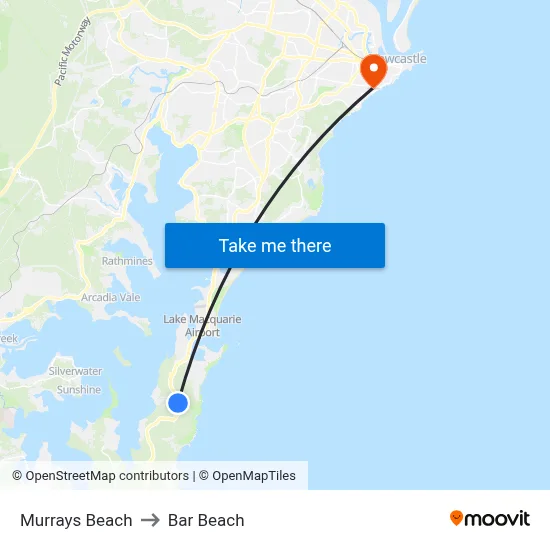 Murrays Beach to Bar Beach map