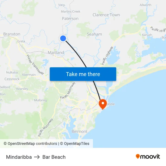 Mindaribba to Bar Beach map