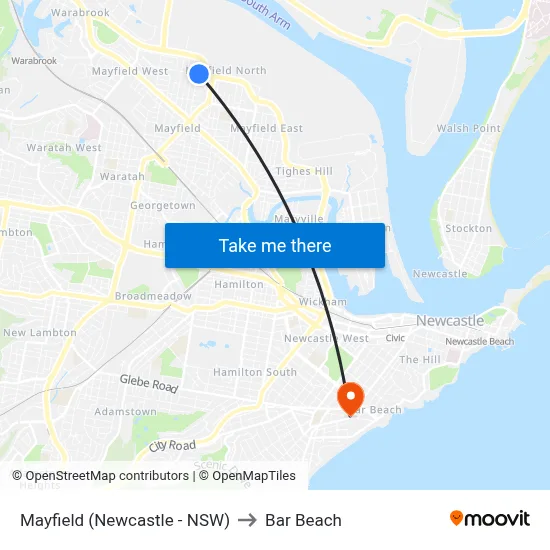Mayfield (Newcastle - NSW) to Bar Beach map