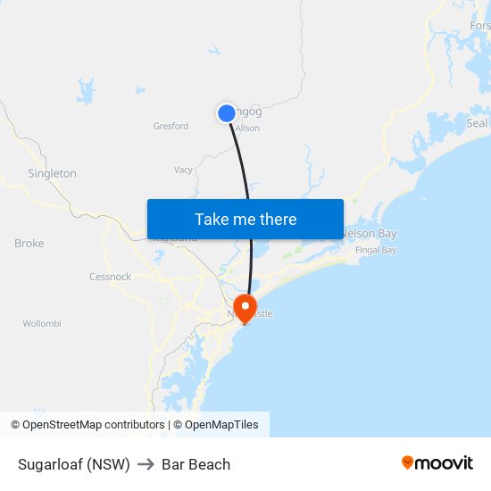 Sugarloaf (NSW) to Bar Beach map