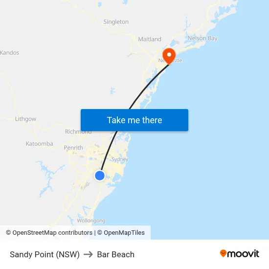 Sandy Point (NSW) to Bar Beach map