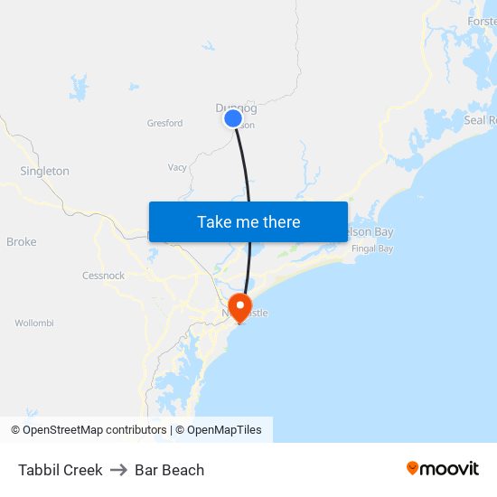 Tabbil Creek to Bar Beach map