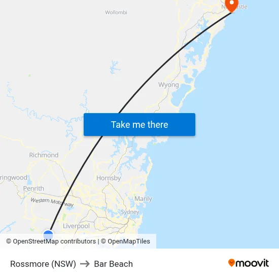 Rossmore (NSW) to Bar Beach map