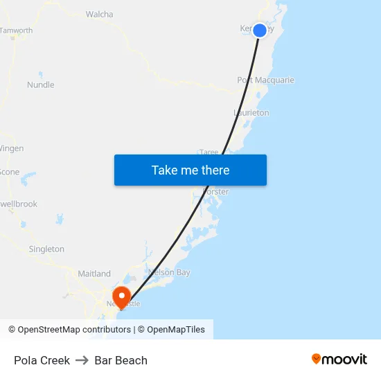 Pola Creek to Bar Beach map