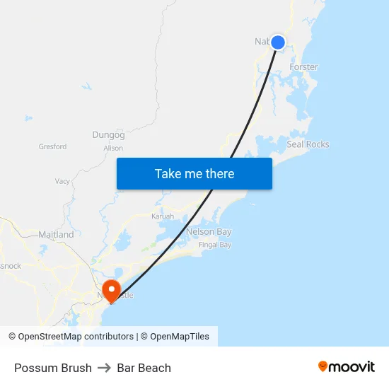 Possum Brush to Bar Beach map