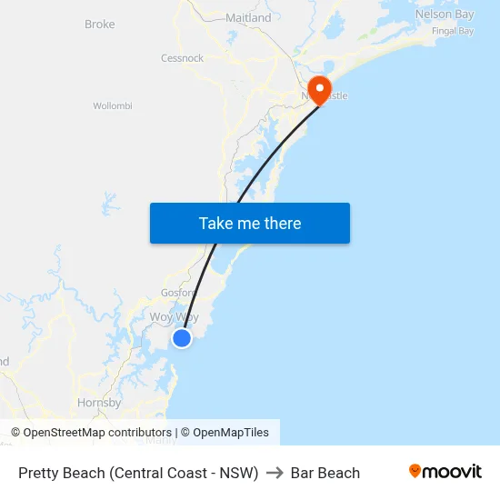 Pretty Beach (Central Coast - NSW) to Bar Beach map
