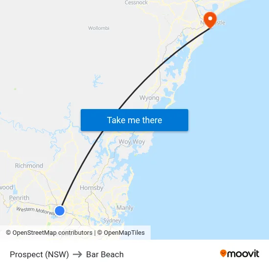 Prospect (NSW) to Bar Beach map