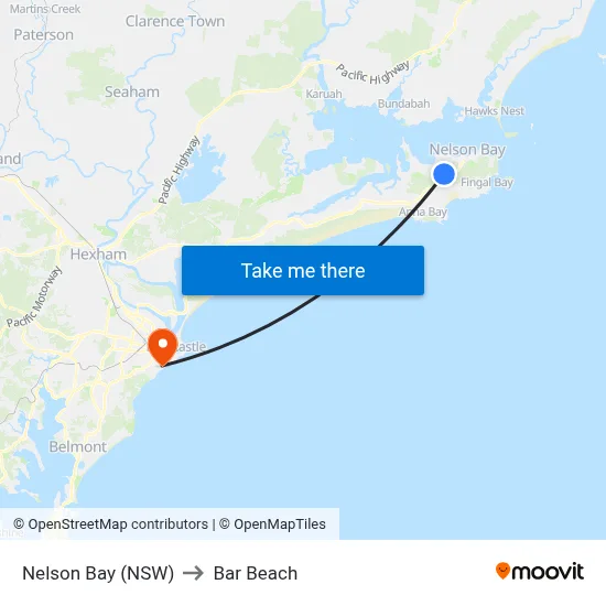 Nelson Bay (NSW) to Bar Beach map